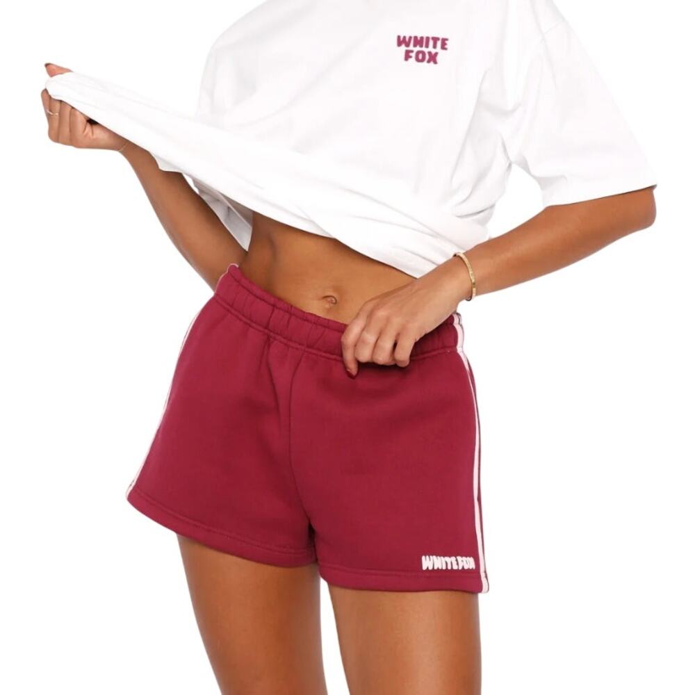 White Fox Lounge Shorts Large Raspberry Jelly Fleece Lined Comfy Athletic Casual